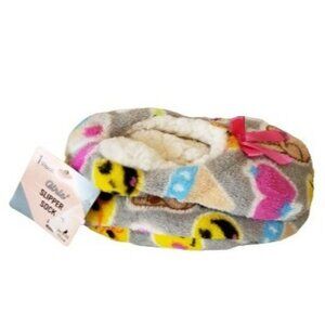 Girls Slipper Socks Sherpa Emoji Hearts Fruits Shoe Size 5-10 NWT